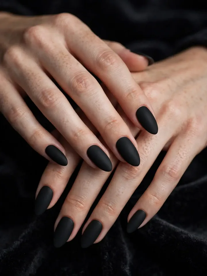 Matte black wedding nails with velvety soft-touch finish