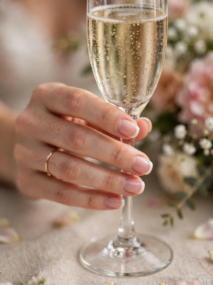 Classy wedding guest nails: timeless French tip manicure