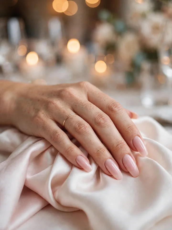 Classy wedding guest nails: ballet pink ballerina shaped nails