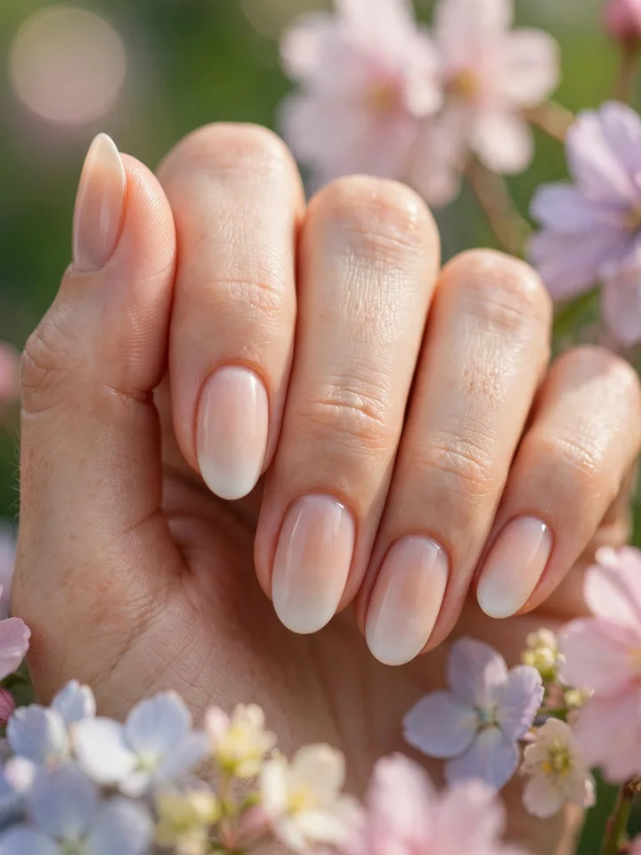 Classy wedding guest nails: baby boomer ombre fade nails