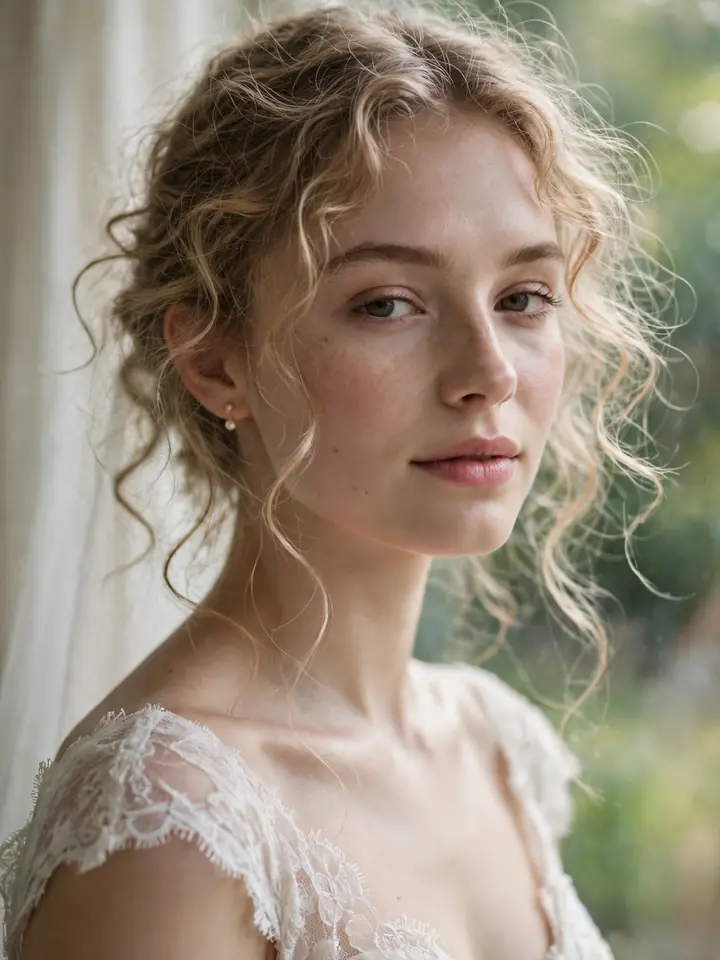 Bride with delicate soft curls for fine thin hair wedding hairstyle