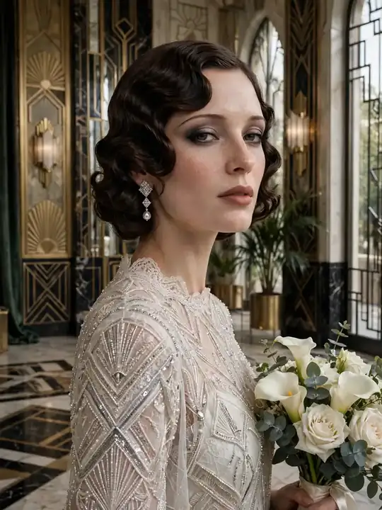 Vintage finger waves worn down — 1920s inspired down wedding hairstyle