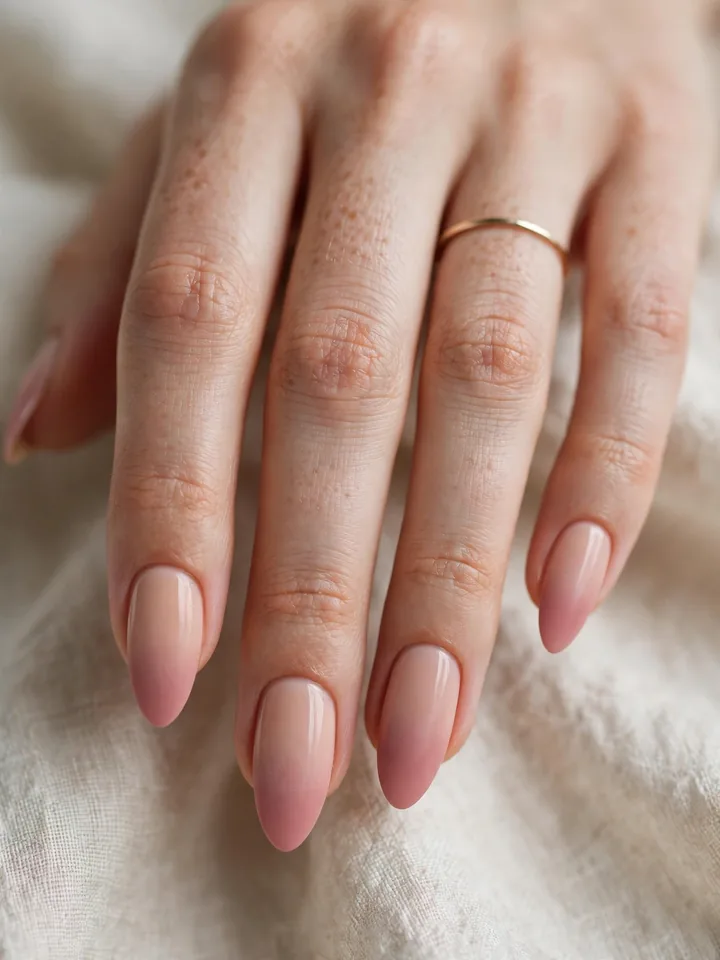 Pink ombré wedding nails fading from nude to soft pink