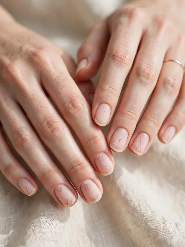 Pink negative space wedding nails with bare nail designs