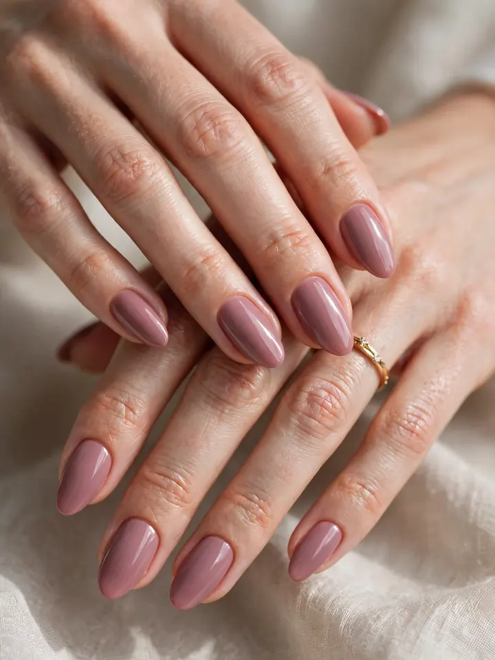 Mauve pink wedding nails in an elegant muted shade