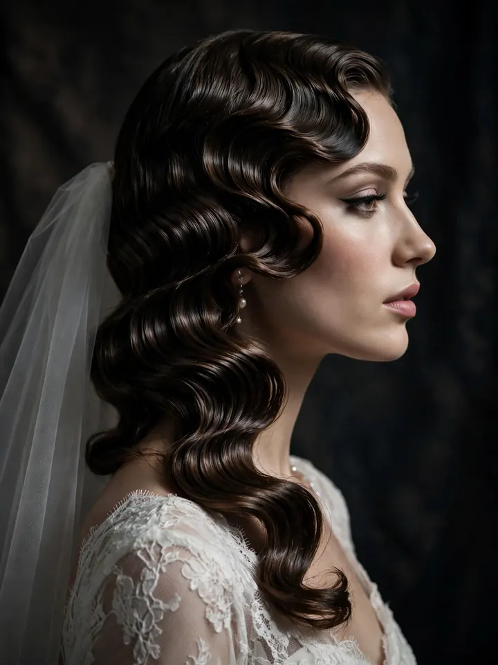 Vintage side-swept finger waves wedding hairstyle