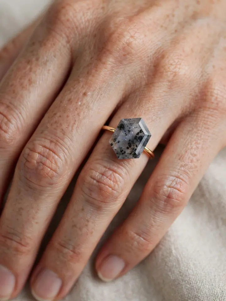 Salt and pepper diamond engagement ring on hand - unique wedding rings engagement idea