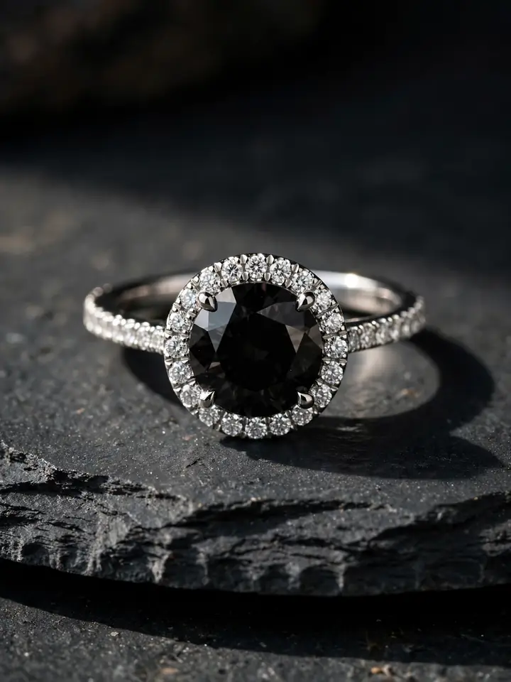 Black diamond engagement ring with halo - unique wedding rings engagement idea