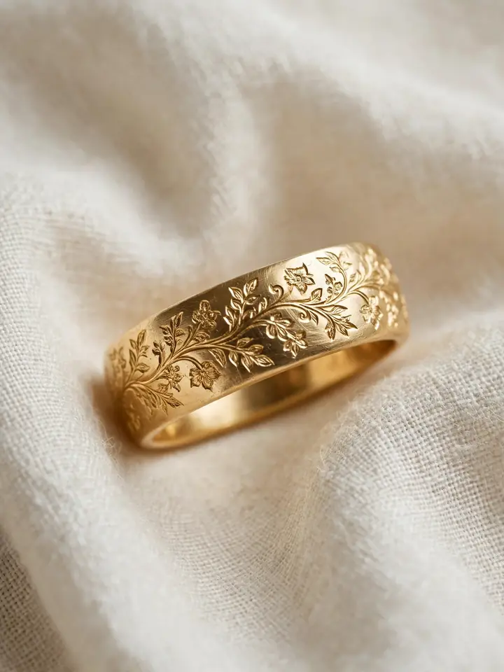 Hand engraved wedding band with floral pattern - unique wedding rings engagement idea
