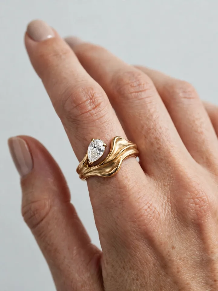Asymmetric engagement ring with off-centre diamond - unique wedding rings engagement idea