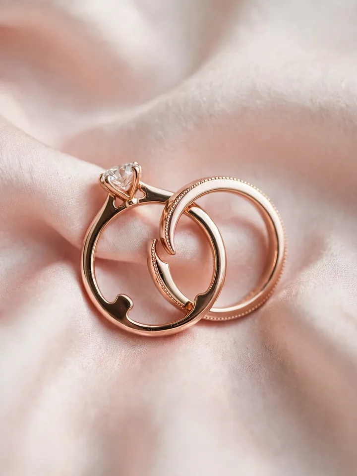 Interlocking engagement ring and wedding band nesting set - unique wedding rings engagement idea