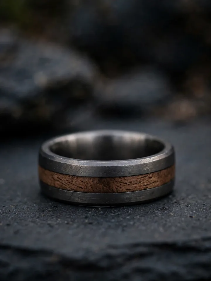 Wood inlay wedding band for men - unique wedding rings engagement idea