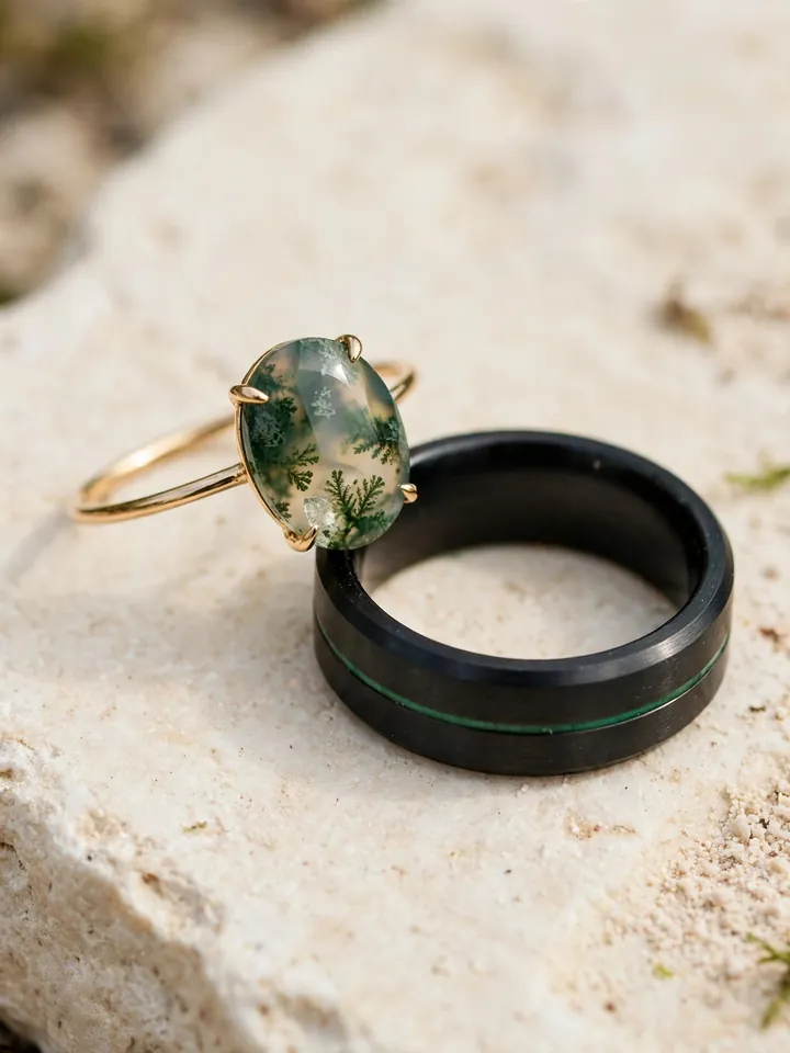Mismatched his and hers wedding ring set - unique wedding rings engagement idea