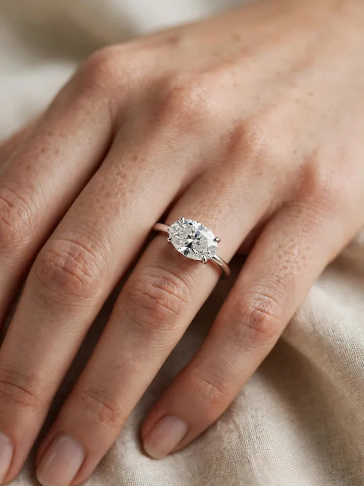 East-west oval engagement ring horizontal setting - unique wedding rings engagement idea