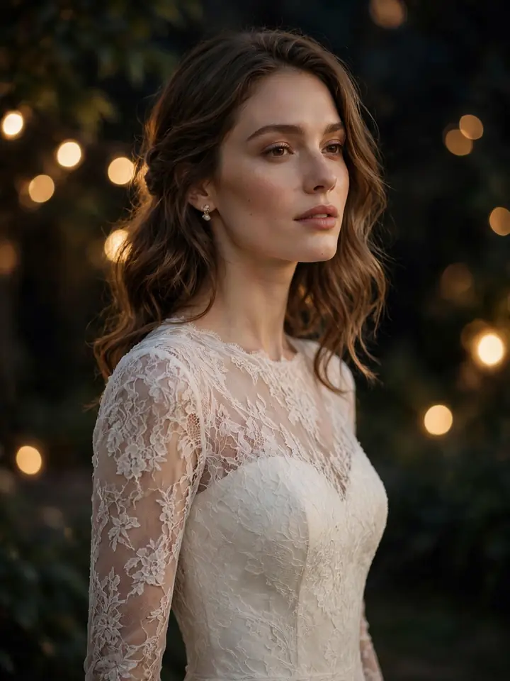 Long-sleeve lace second dress 2nd marriage wedding dress for dancing at the reception