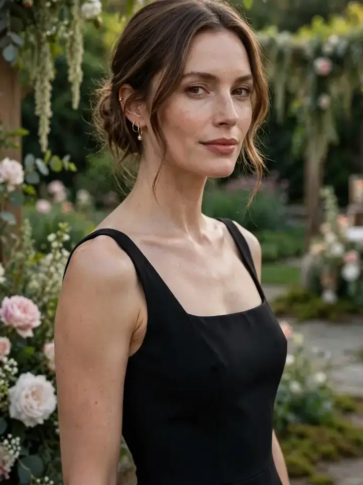 Little black dress wedding guest — classic LBD styled for a wedding