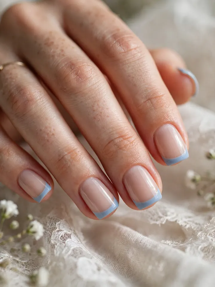Powder blue French tip blue wedding nails on short square nails