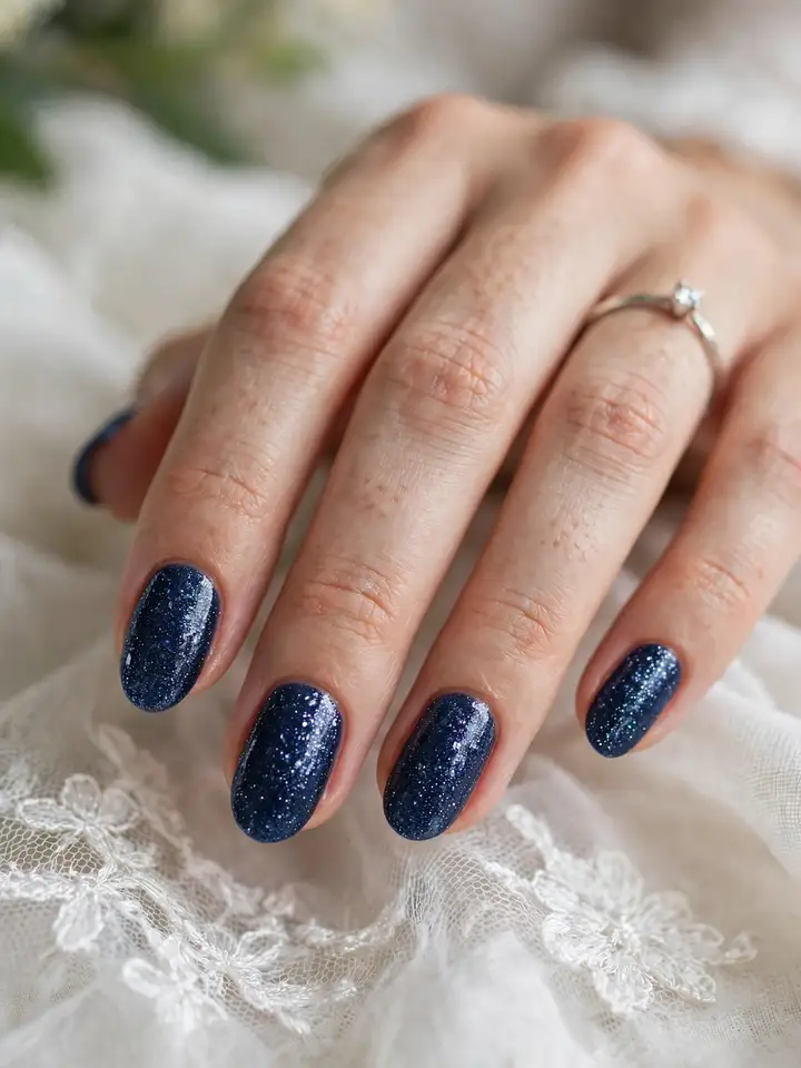 Midnight blue glitter blue wedding nails