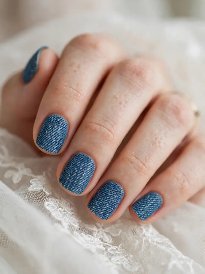 Denim blue textured blue wedding nails