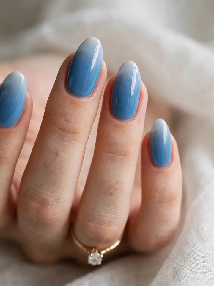 Cerulean blue French fade blue wedding nails