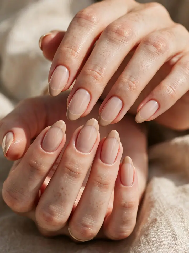 Latte French twist bridesmaid nails, a modern neutral wedding manicure