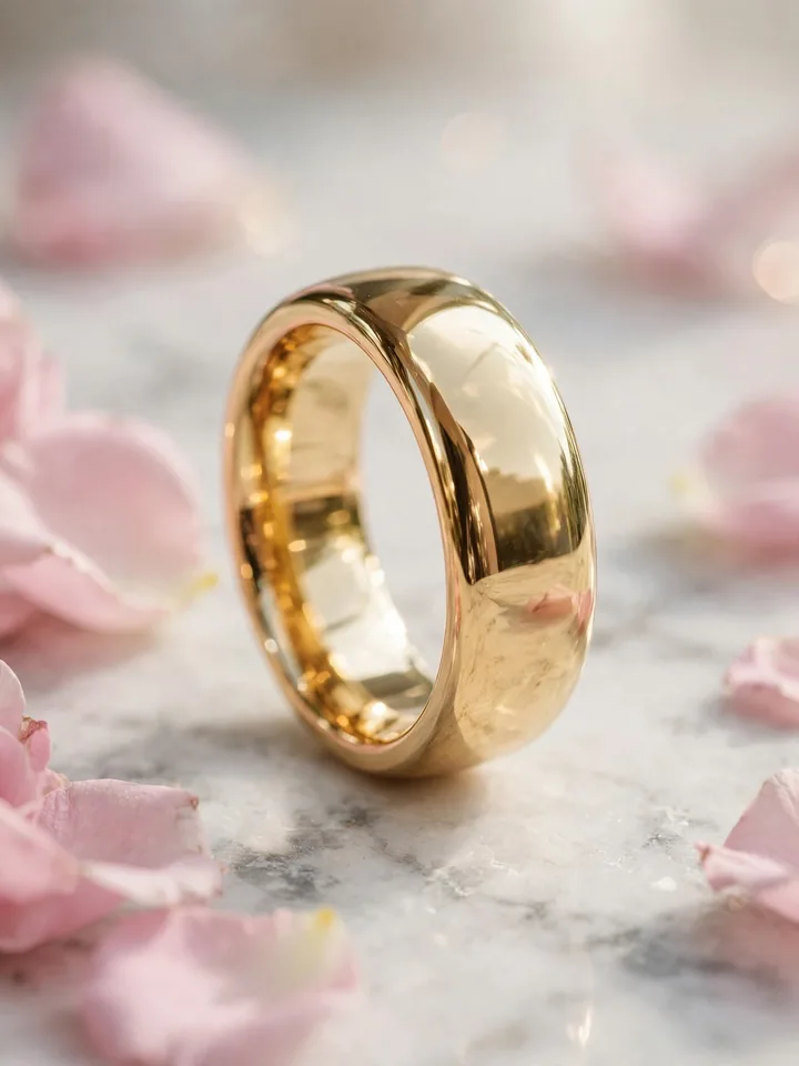 Chunky wedding rings: wide yellow-gold high-polish wedding band