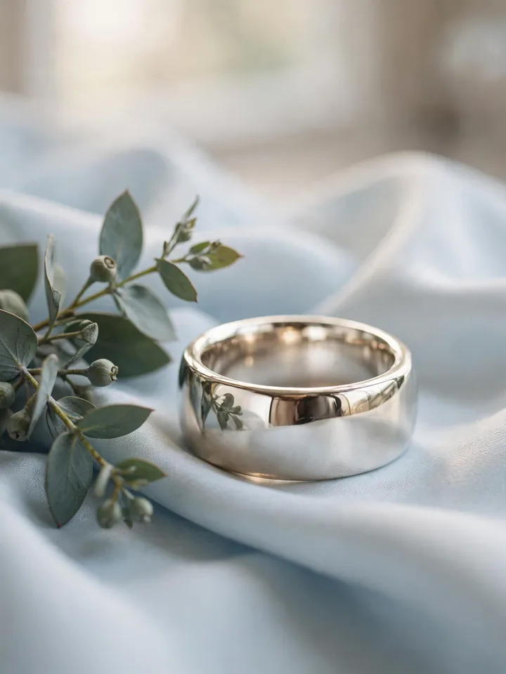 Chunky wedding rings: thick white-gold polished wedding band