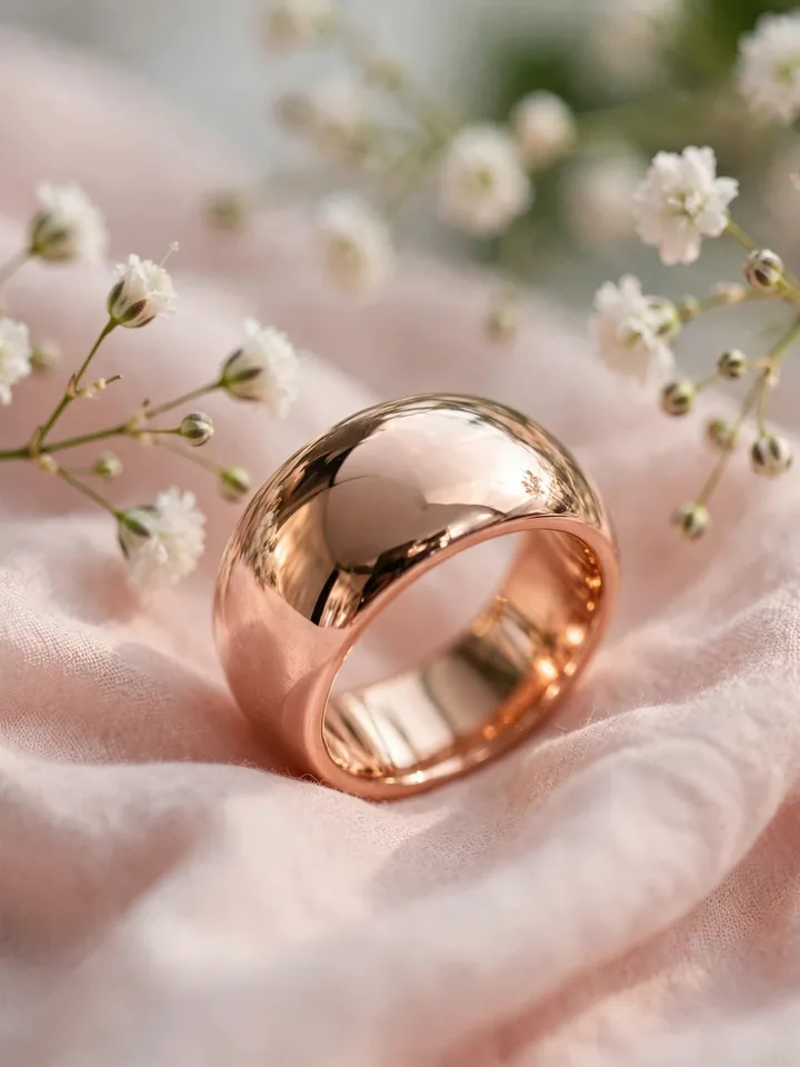 Chunky wedding rings: thick rose-gold dome wedding band