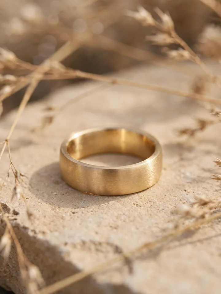 Chunky wedding rings: wide brushed matte gold wedding band