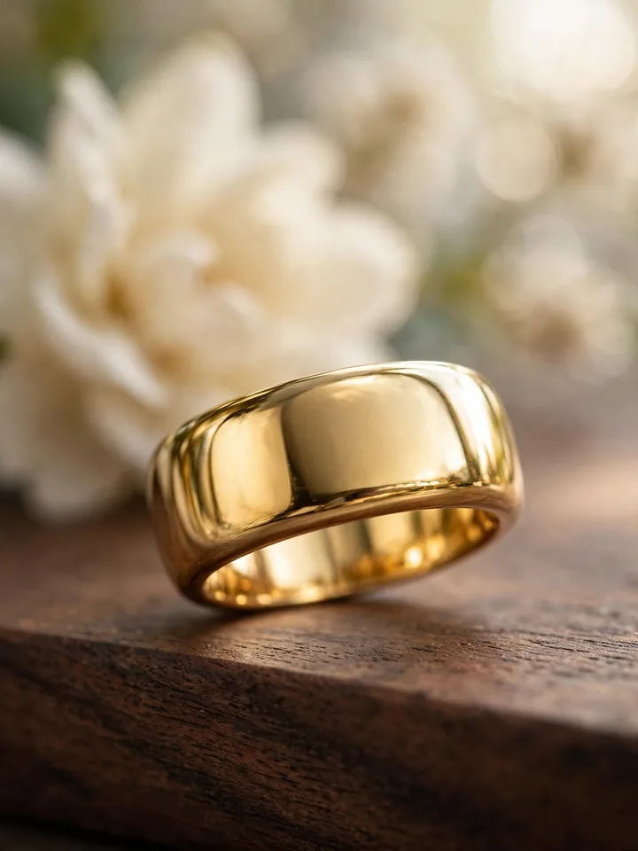 Chunky wedding rings: wide cigar-style comfort-fit gold wedding band