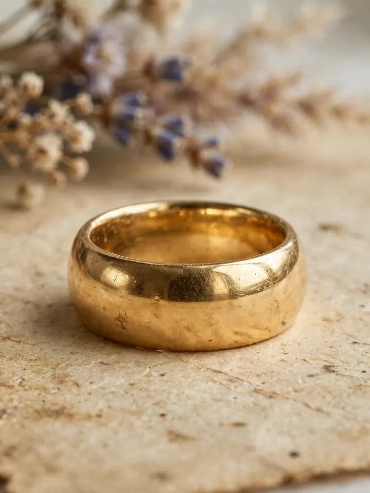 Chunky wedding rings: 90s-inspired vintage wide dome gold wedding band