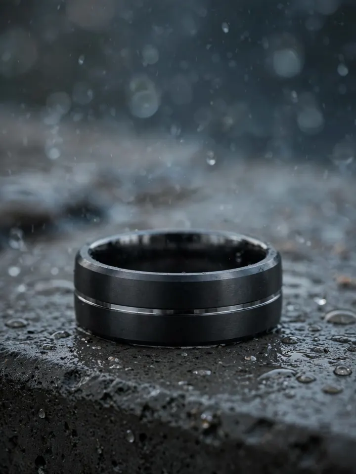 Chunky wedding rings: wide matte black tungsten wedding band