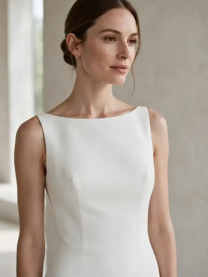 Wedding dress without lace — clean crepe minimalist bridal gown