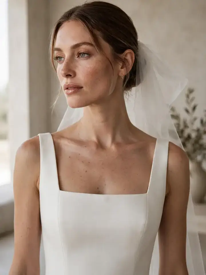 Trendy simple wedding dress — modern minimalist bridal fashion