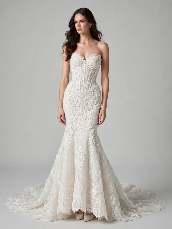 Sleek mermaid Elie Saab wedding dress with sculpted corset bodice
