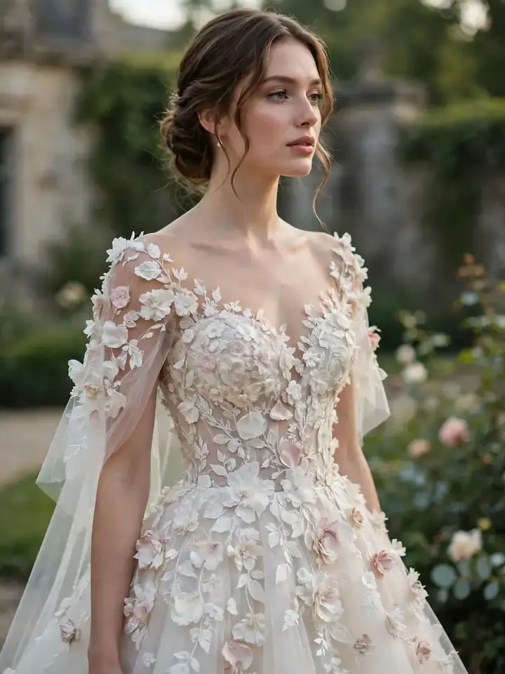 Elie Saab wedding dress with three-dimensional floral appliqué