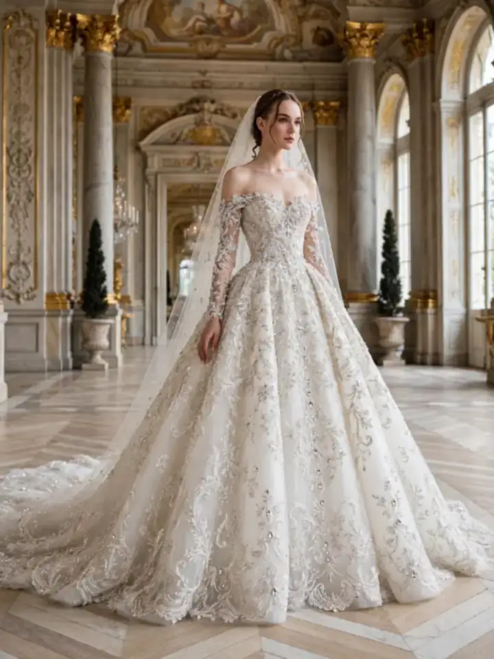 Zuhair Murad-inspired beaded Elie Saab wedding dress ball gown with crystal beadwork
