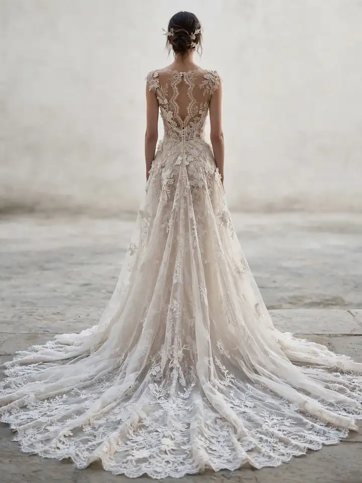 Elie Saab wedding dress with dramatic cathedral lace train