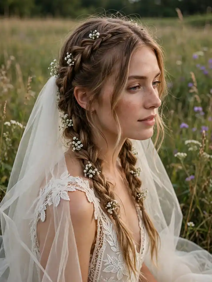 Braided half-up with veil - braided half updo wedding hair with veil