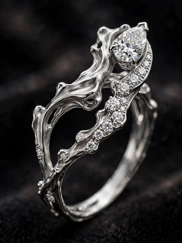 Unique luxury diamond wedding ring with distinctive designer setting