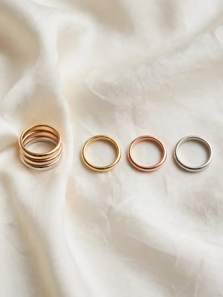 mixed metal wedding rings stack shown as a convertible set worn stacked together and separately