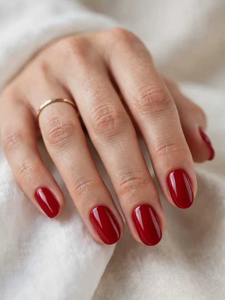 Red wedding nails with no design: clean solid red bridal manicure