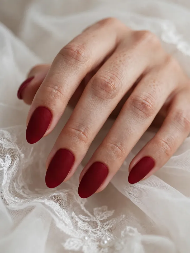 Matte red wedding nails: velvety matte red bridal manicure