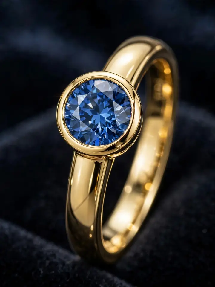 Gold and sapphire engagement ring with blue center stone