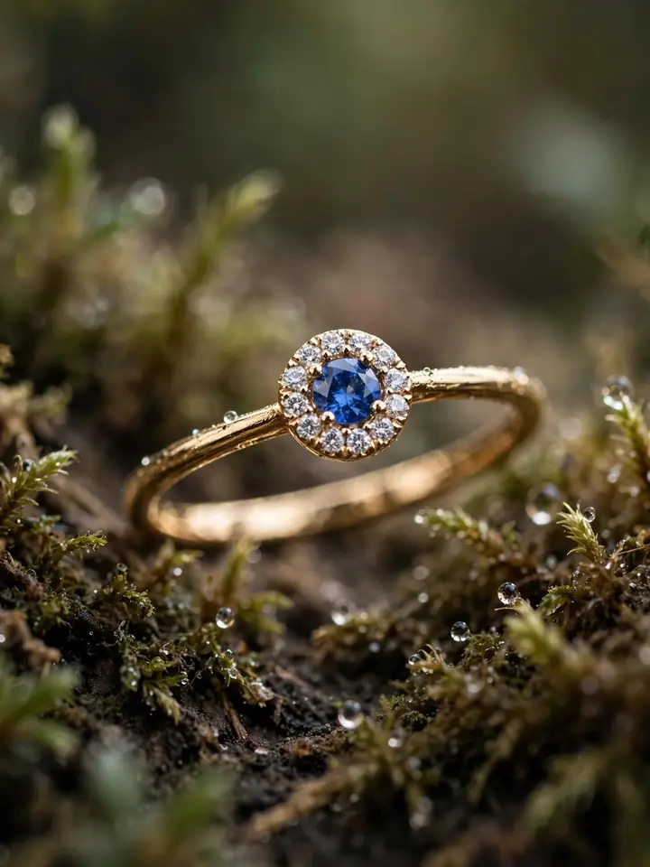 Delicate promise ring with small blue sapphire stone