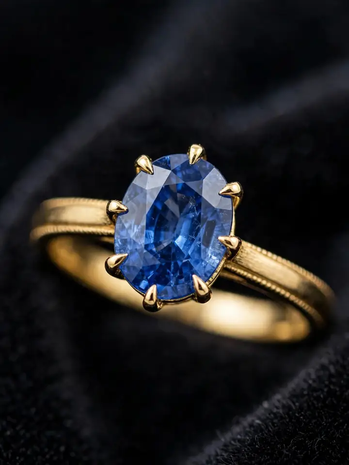 Sapphire ring in yellow gold with vivid blue gemstone