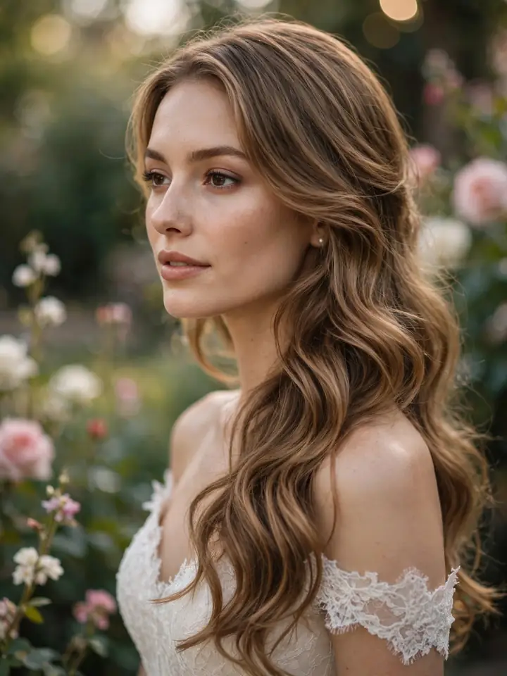 Soft loose waves worn down, a simple wedding hairstyle for long hair