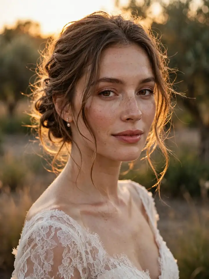 Undone textured chignon, an effortless simple hairstyle for a wedding