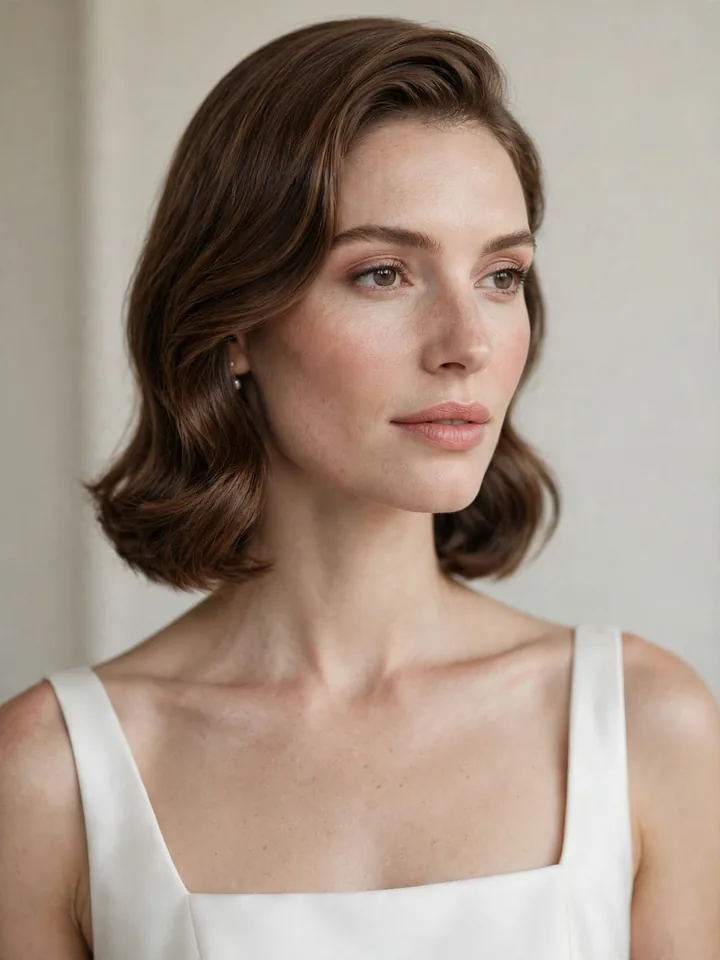 Tucked-under lob with gentle bends, a simple wedding hairstyle for medium hair