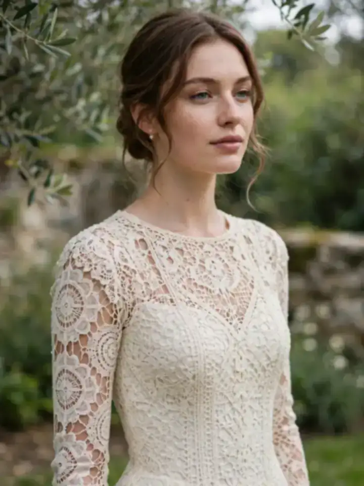 Vintage-inspired crochet lace simple lace wedding dress with retro guipure patterns